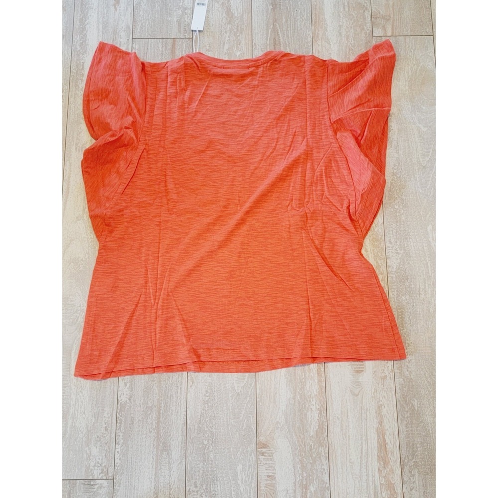Chico's 2 Cotton Slub T-Shirt Flutter‎ Ruffle Sleeve Orange Blossom Large NWT - Picture 2 of 8